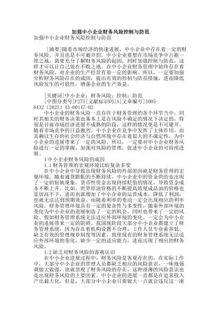 加强中小企业财务风险控制与防范
