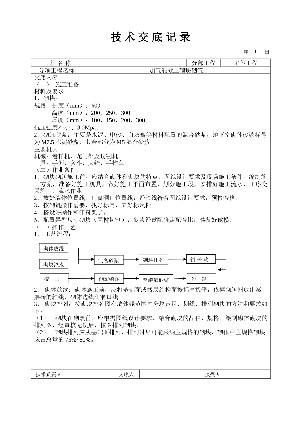 加气混凝土砌块砌筑工程技术交底_第1页