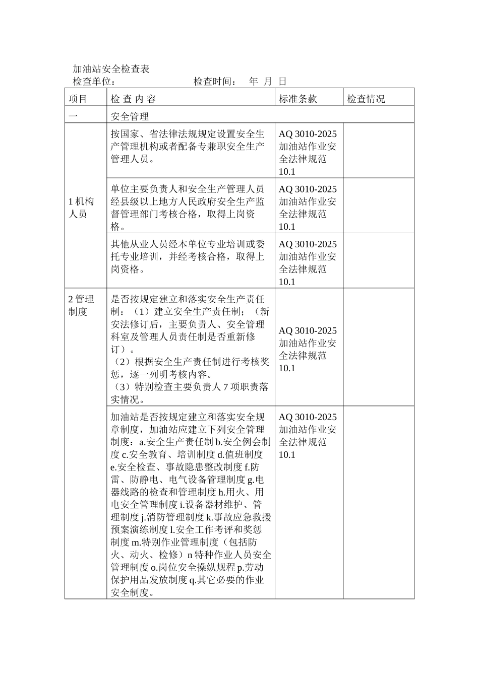 加油站安全检查表_第1页