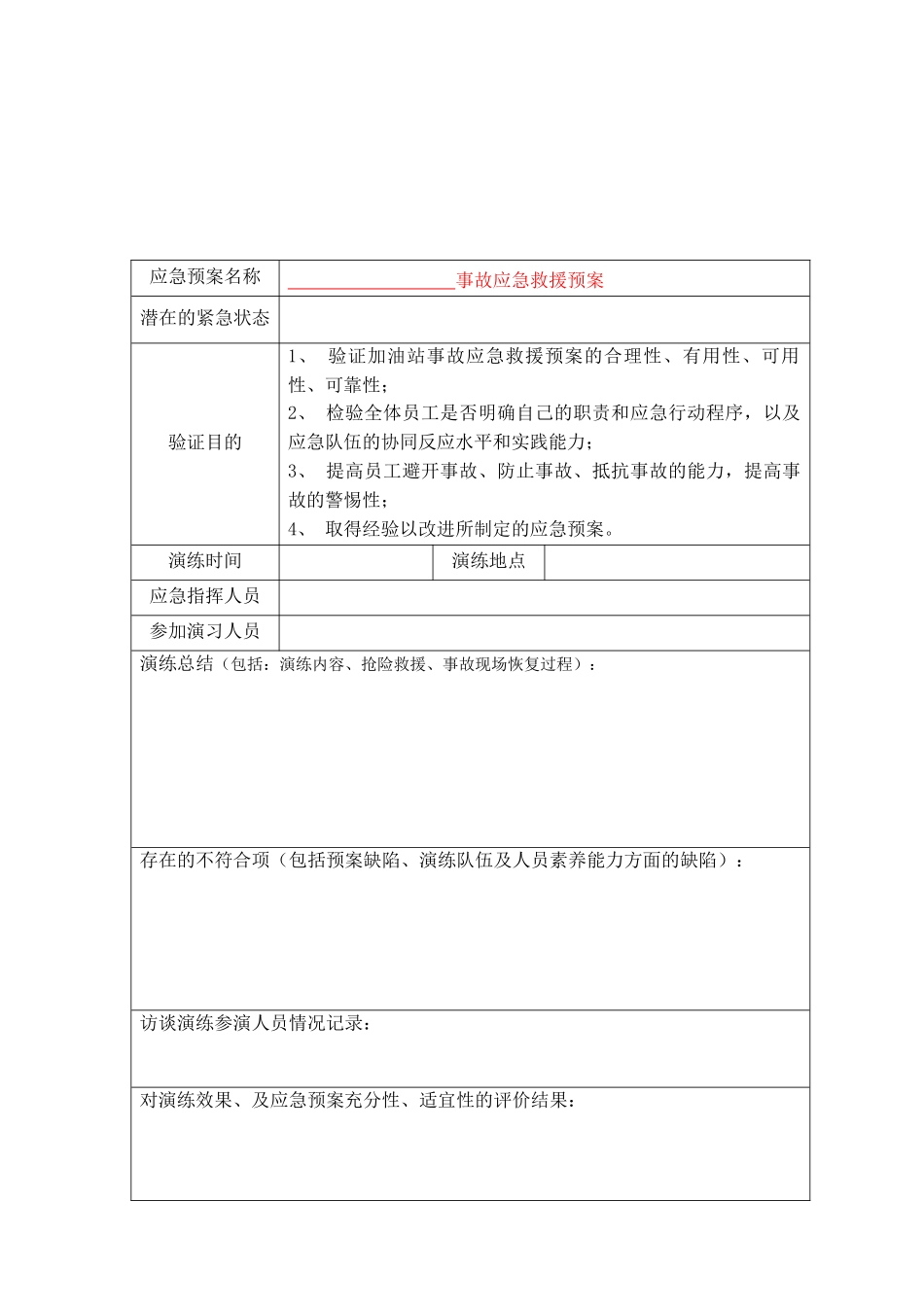 加油站应急救援预案演练记录_第1页