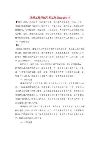 助理工程师试用期工作总结500字