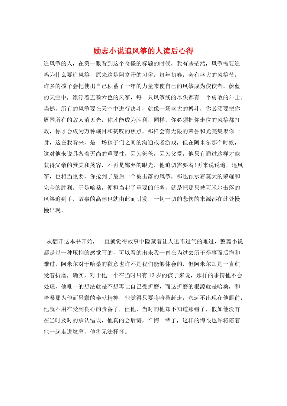 励志小说追风筝的人读后心得_第1页