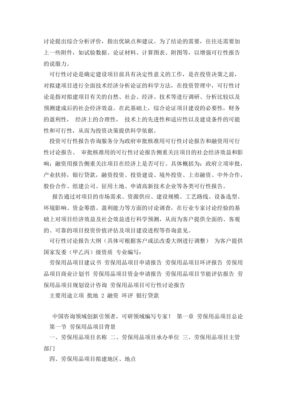 劳保用品项目可行性研究报告_第2页