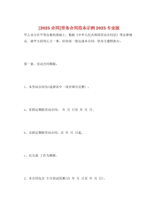 劳务合同范本示例-2025专业版