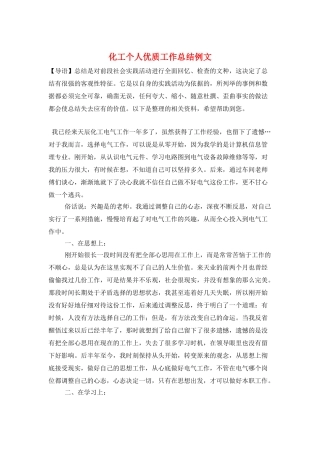 化工个人优质工作总结例文
