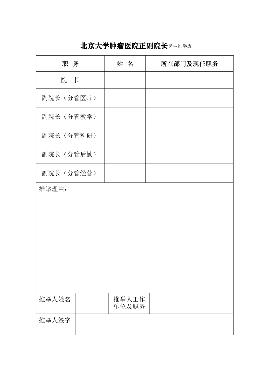 北京大学第三医院院长副院长自荐登记表_第1页
