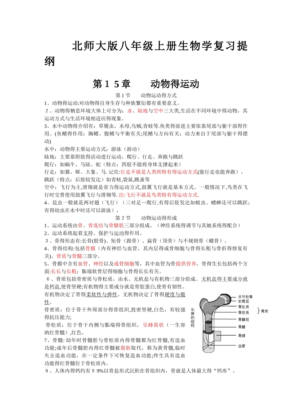北师大版八年级上册生物学复习提纲_第1页