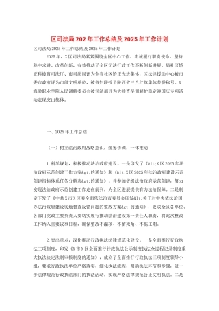 区司法局202年工作总结及2025年工作计划