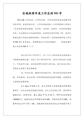 区域经理年度工作总结900字