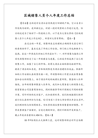 区域销售人员个人年度工作总结