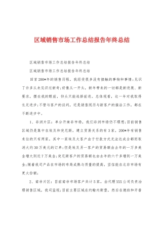 区域销售市场工作总结报告年终总结