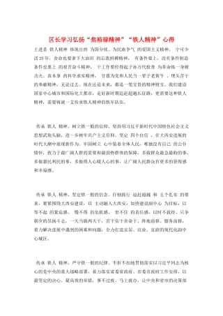 区长学习弘扬“焦裕禄精神”“铁人精神”心得