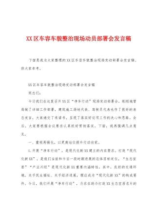 区车容车貌整治现场动员部署会发言稿