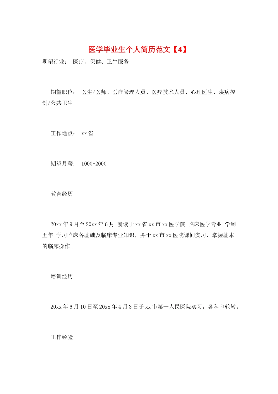 医学毕业生个人简历范文_第1页