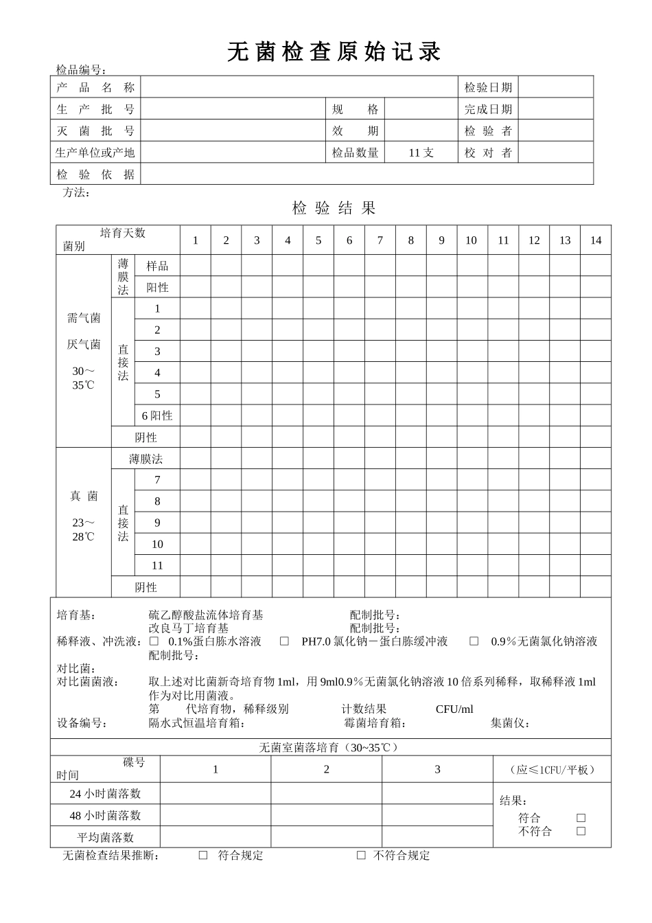 医疗器械产品无菌检验原始记录_第1页