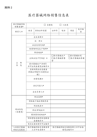 医疗器械网络销售信息表