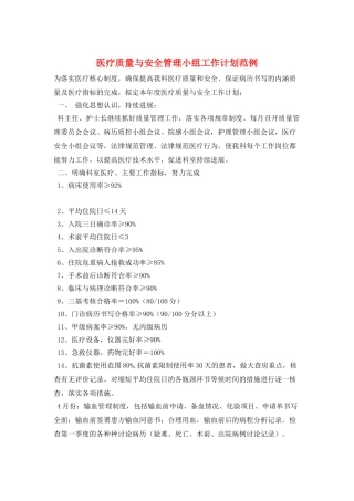医疗质量与安全管理小组工作计划范例