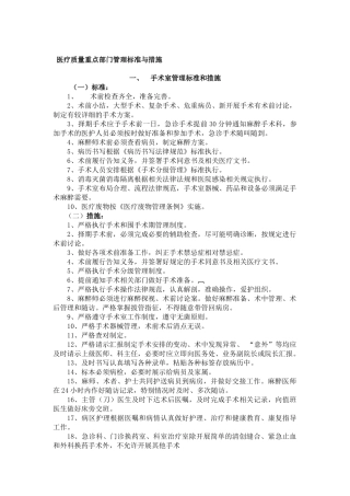 医疗质量重点部门管理标准与措施