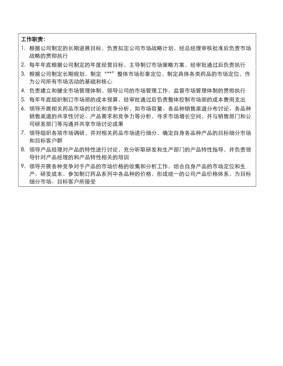 医药市场部岗位说明书_第2页