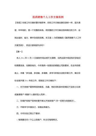 医药销售个人工作计划范例