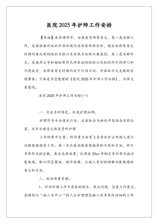 医院2025年护师工作安排