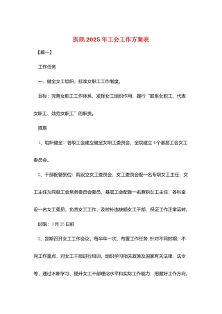 医院2025年工会工作计划表