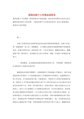 医院出纳个人年度总结范本