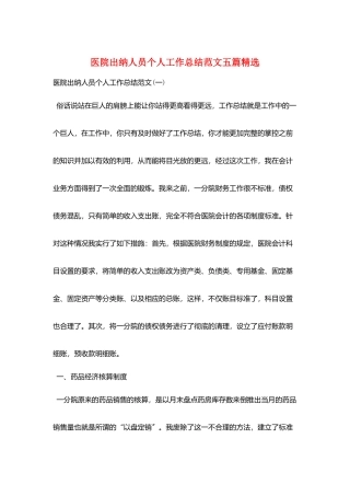 医院出纳人员个人工作总结范文五篇精选