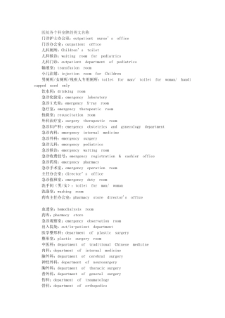 医院各个科室牌的英文名称翻译