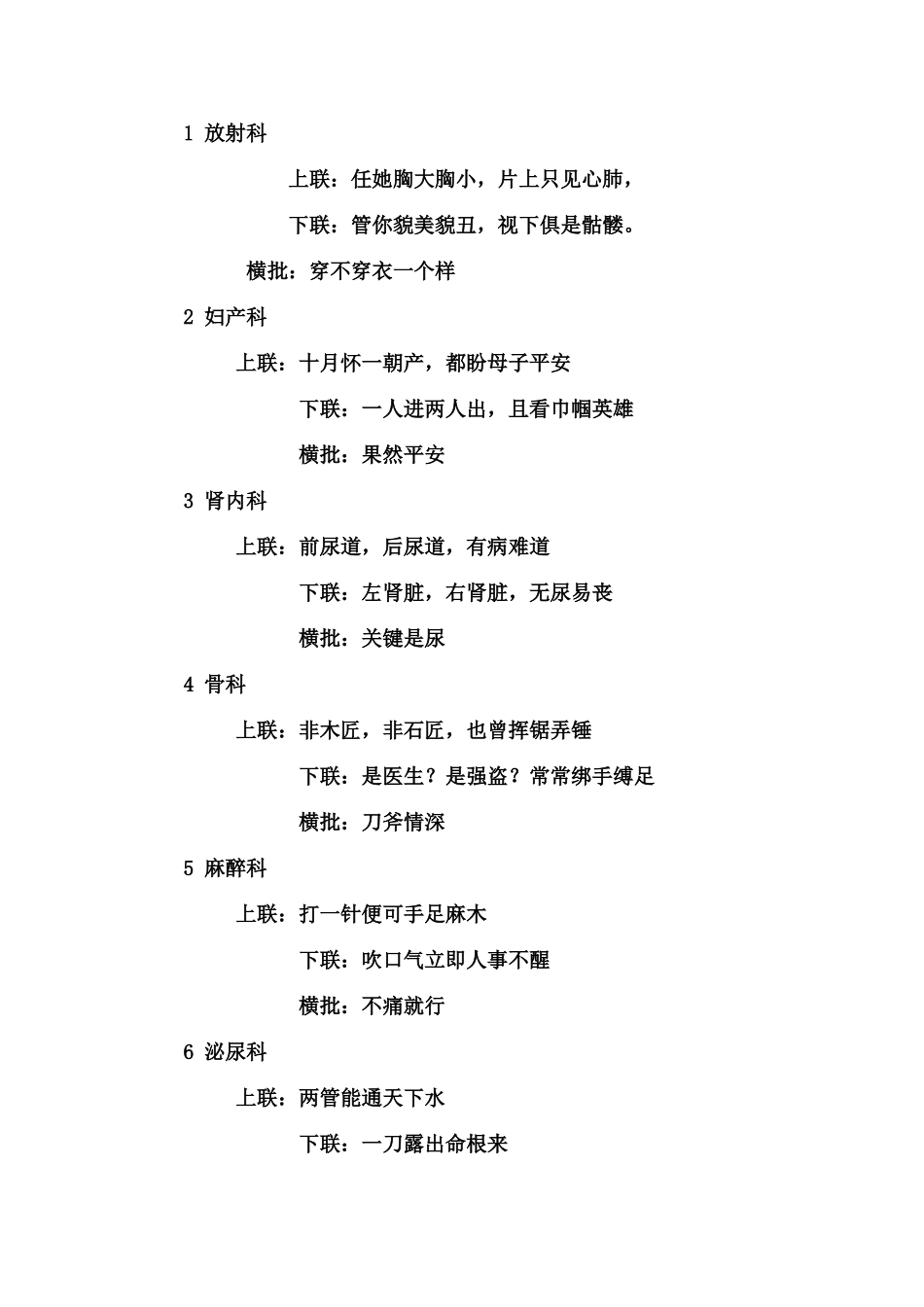 医院各科室对联_第1页