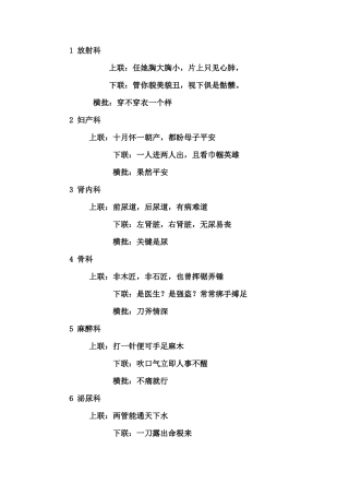 医院各科室对联