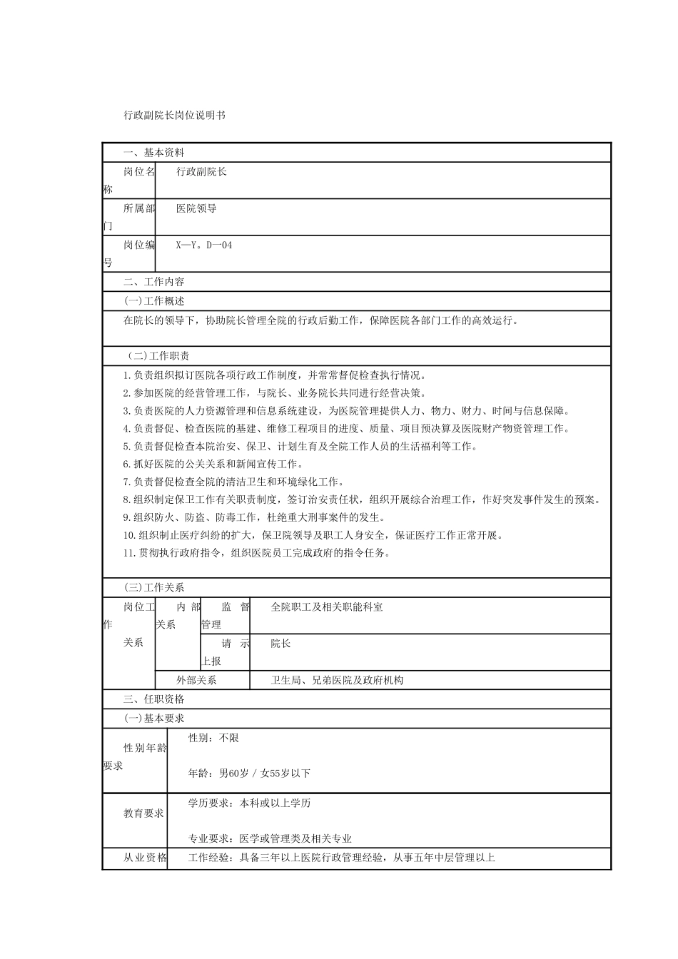 医院后勤岗位说明书_第1页