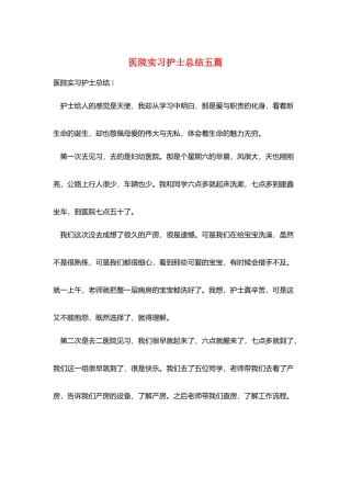 医院实习护士总结五篇