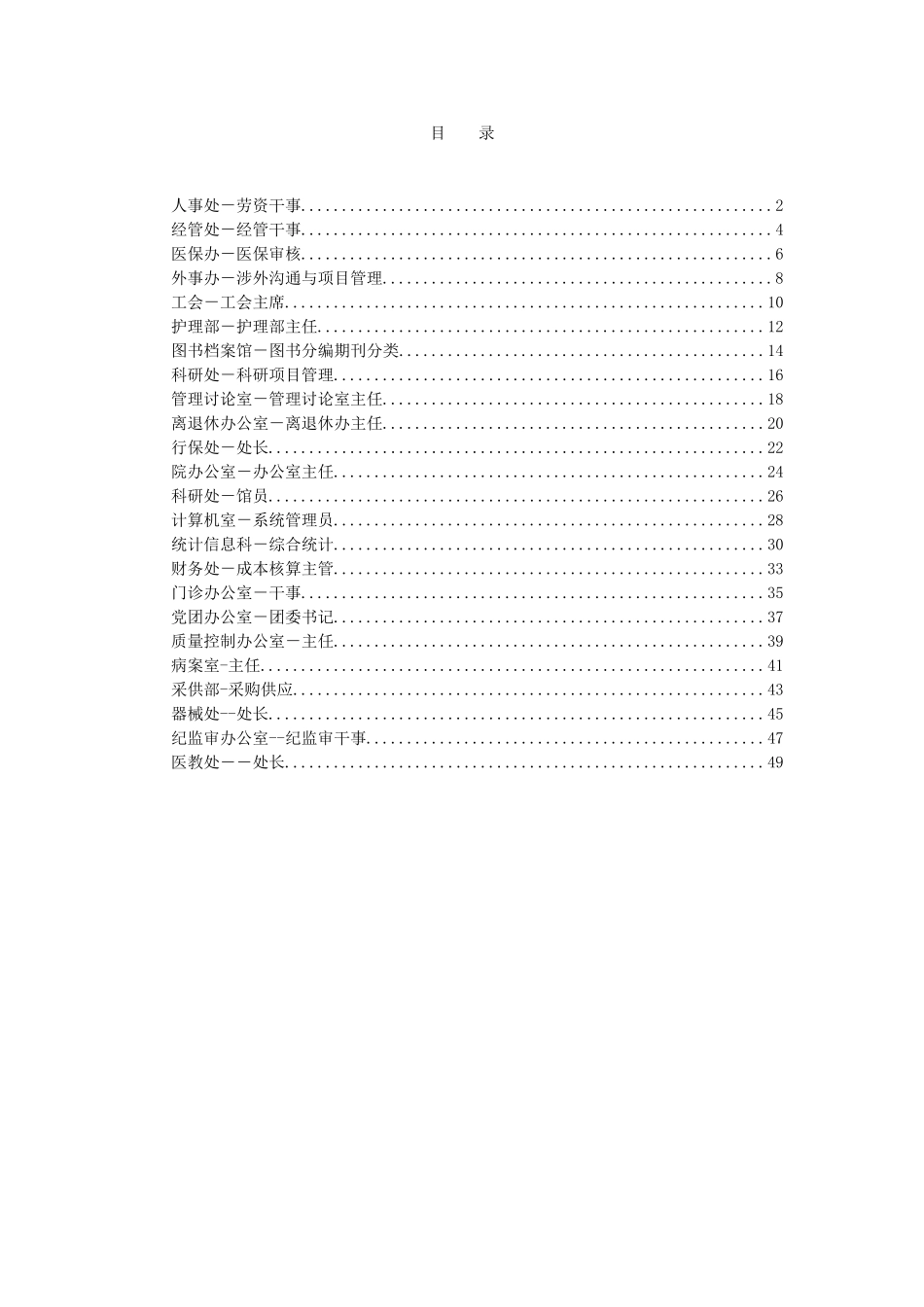 医院岗位职位说明书_第1页