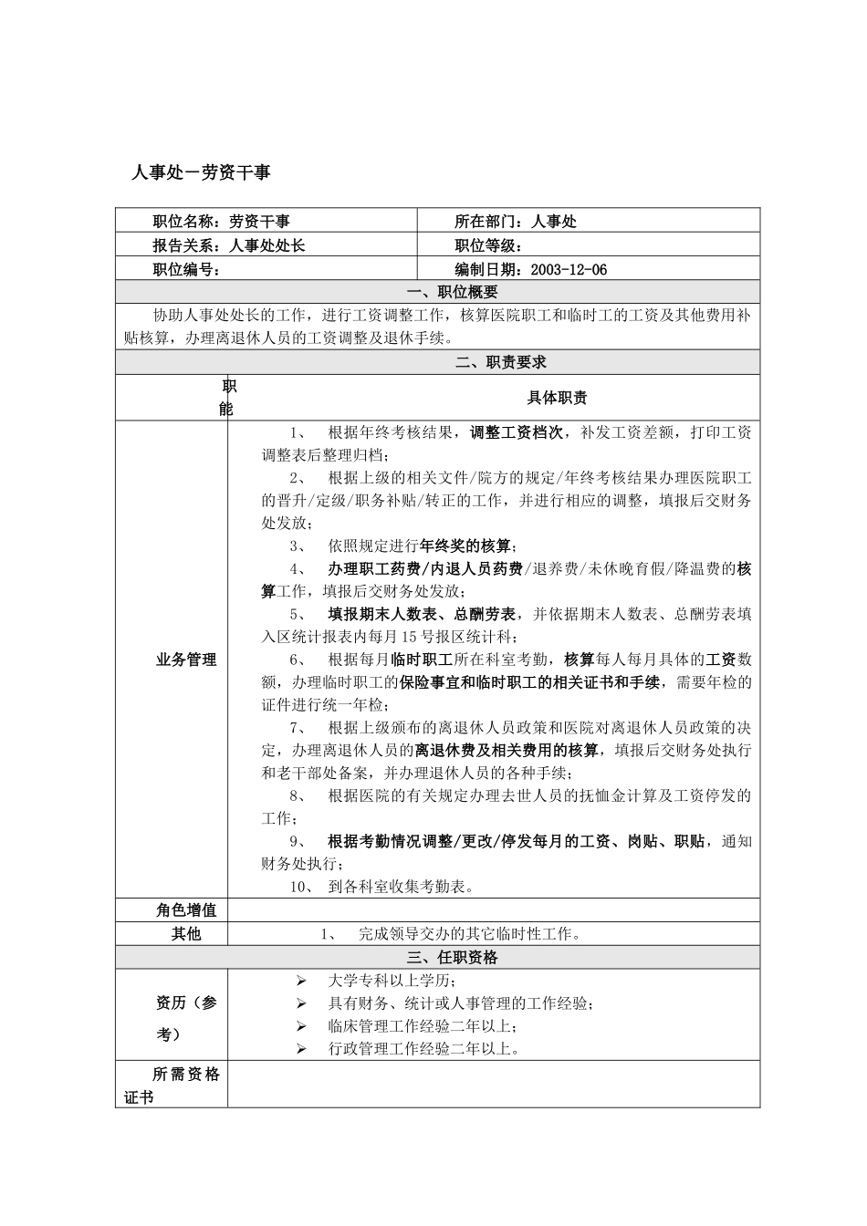医院岗位职位说明书_第2页