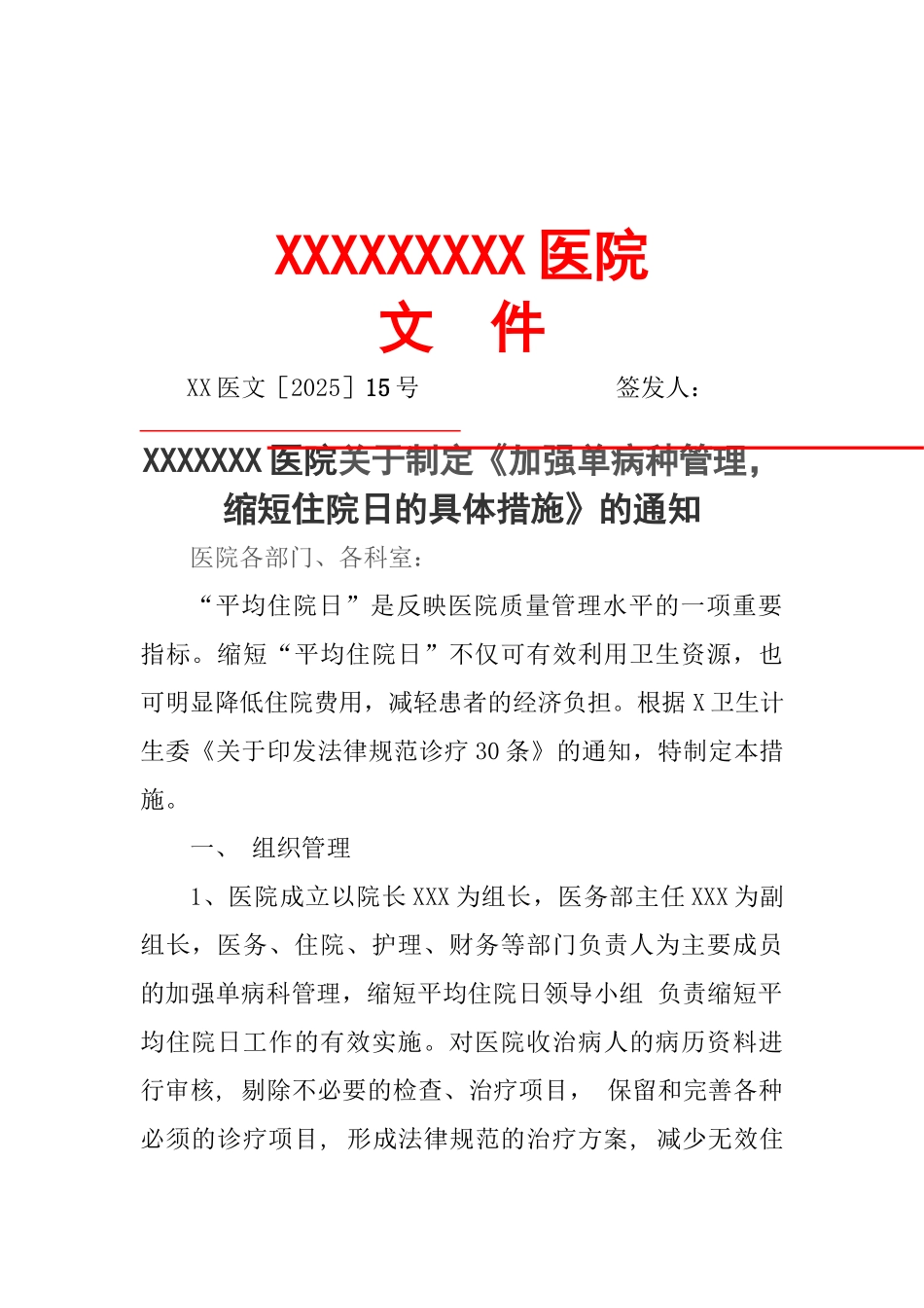 医院平均住院日控制措施文件_第1页