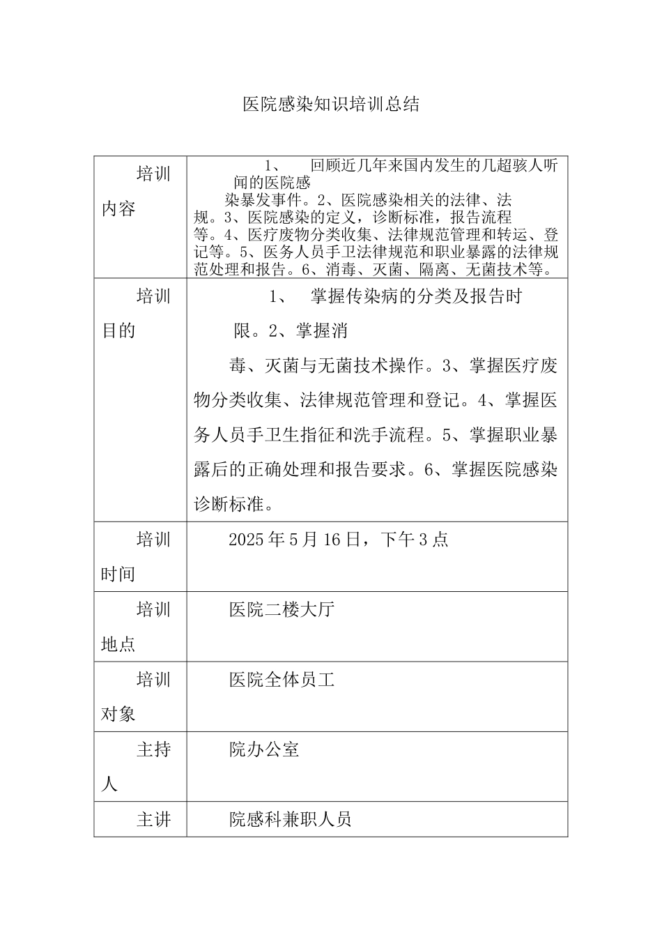医院感染知识培训总结02357_第1页
