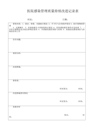 医院感染管理质量持续改进记录表