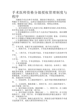 医院手术医师资格分级授权管理制度与程序
