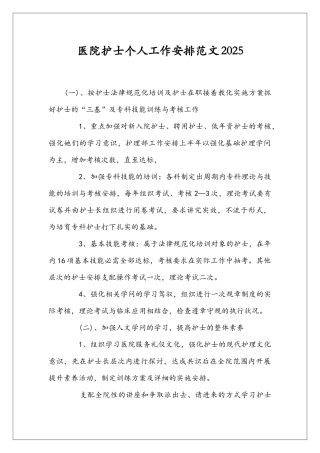 医院护士个人工作安排范文2025