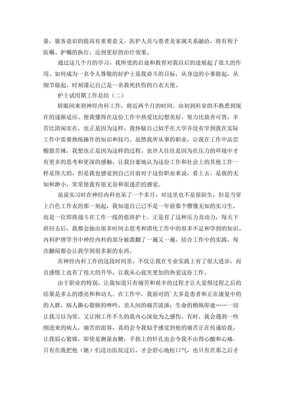 医院护士的试用期工作总结范文_第2页