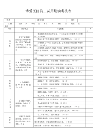 医院新员工试用期考核表