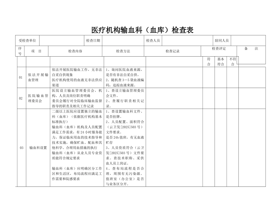 医院血库检查表课件资料_第1页