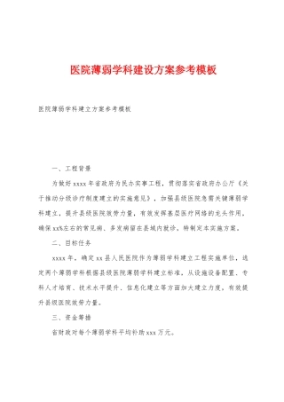 医院薄弱学科建设方案参考模板