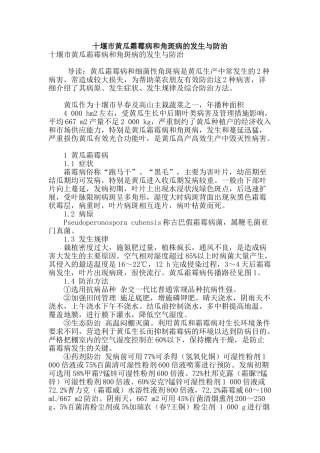 十堰市黄瓜霜霉病和角斑病的发生与防治