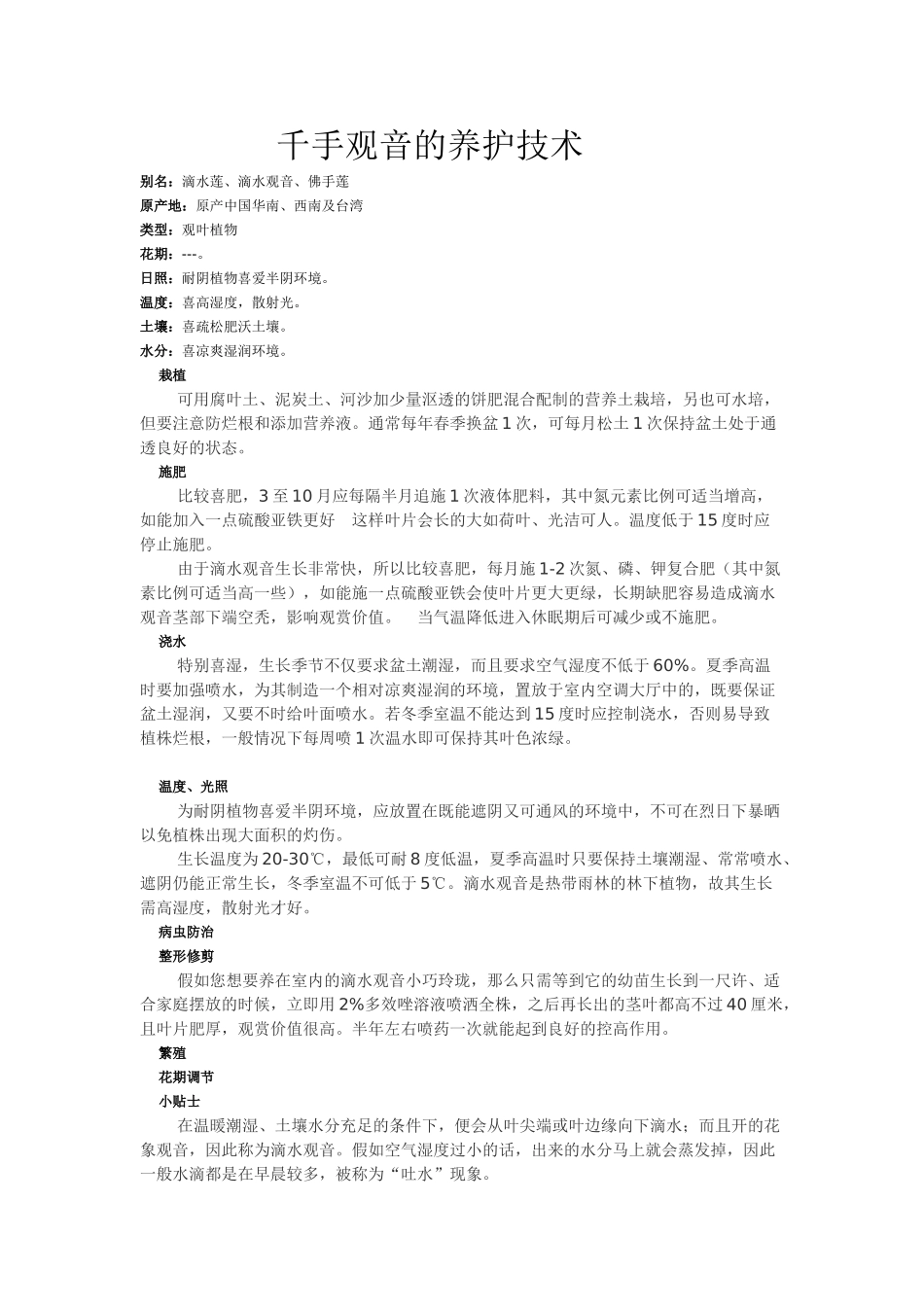 千手观音的养殖技术_第1页