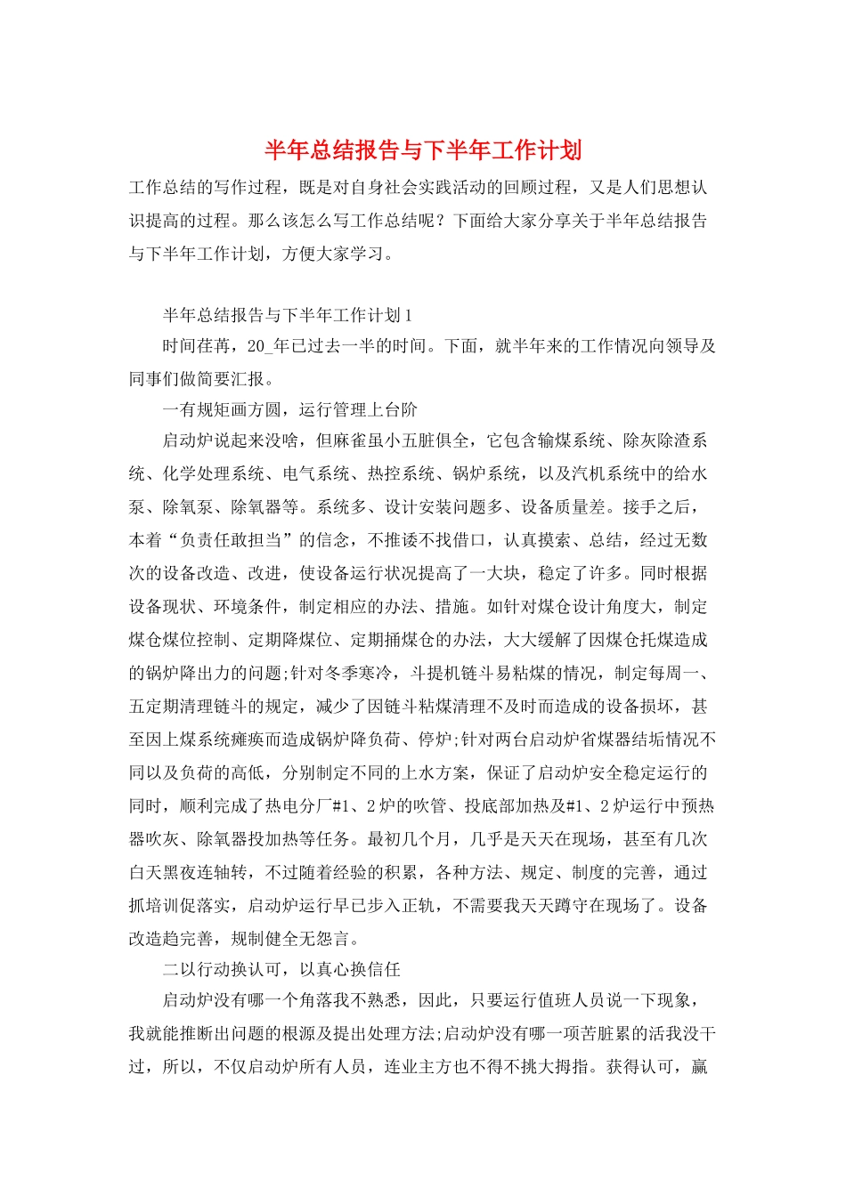 半年总结报告与下半年工作计划_第1页
