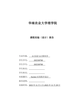 华南农业大学计算机网络课程设计报告