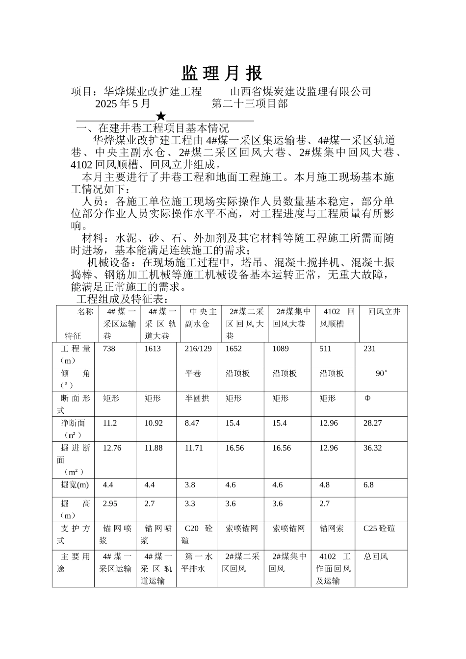 华烨煤业改扩建工程监理月报_第1页