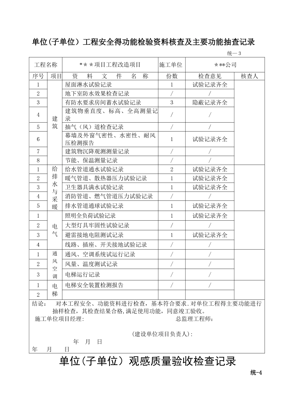 单位工程安全的功能检验资料核查及主要功能抽查记录_第3页